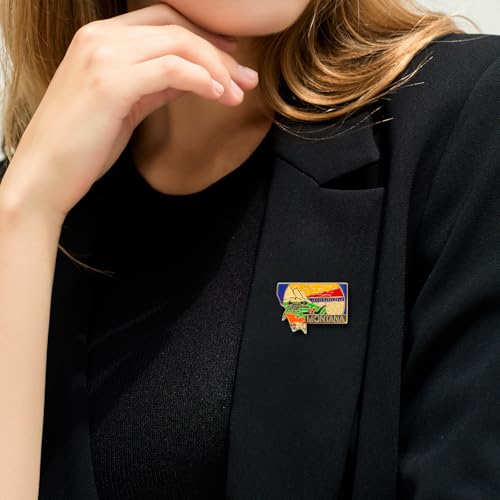 Image of State Shaped Map Lapel Metal Pin Enamel Brooch Keepsake Beautifully Designed for Backpack Hat