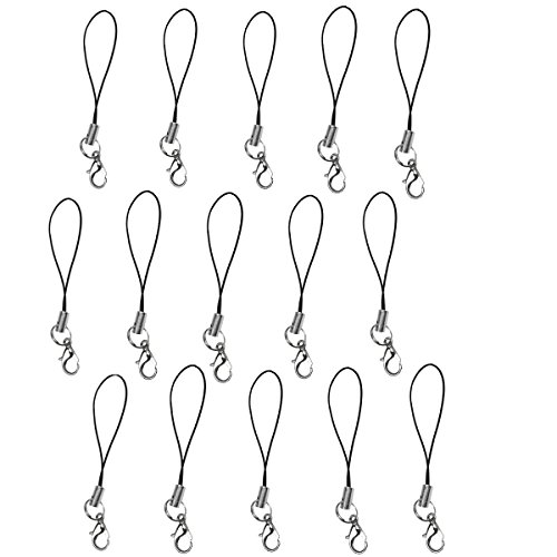 15 Cell Phone Strap Black/Silver Tone Split Ring with Hooks