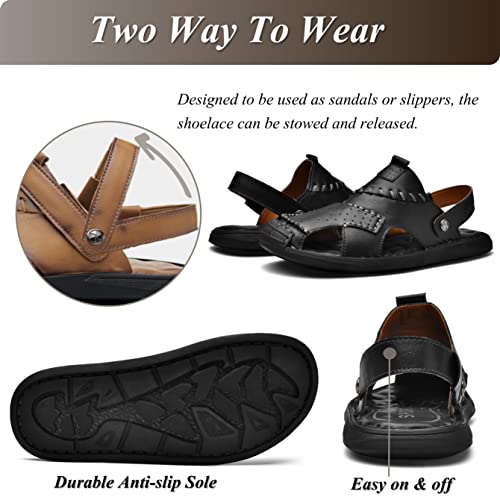 Qiucdzi Mens Leather Sandals, Closed-Toe Hiking Sandals Slip-on Summer Sandals Adjustable Athletic Beach Sandals Handmade Fisherman Shoes for Outdoor4