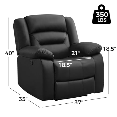Image of EBELLO Classic Power Recliner Chair, Faux Leather Oversized Electric Overstuffed Chair with Thicked Cushion and Back, Single Sofa with Comfortable Armchair, Black, 2Pcs