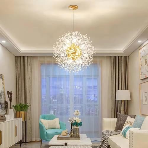 Image of Modern Crystal Sputnik Chandelier - Luxury Starburst Pendant Light for Living Room, Dining Room & Bedroom| 400mm