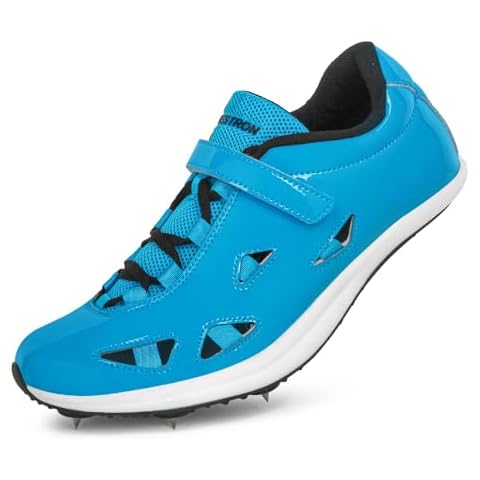 THESTRON New Track Spikes Shoes Men Women Kids Track and Fields Sneakers Athletics Spikes Sprint Shoes Professional Track Running Racing Shoes Youth Jumping Sneakers with Spikes (8.5,Blue) Cover