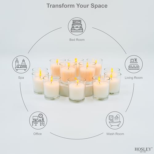 Image of Hosley 20-Pack White Unscented Votive Candles in Clear Glass Holders Hand Poured Wax for Timeless Elegance and Versatile Decor Illuminate Every Moment