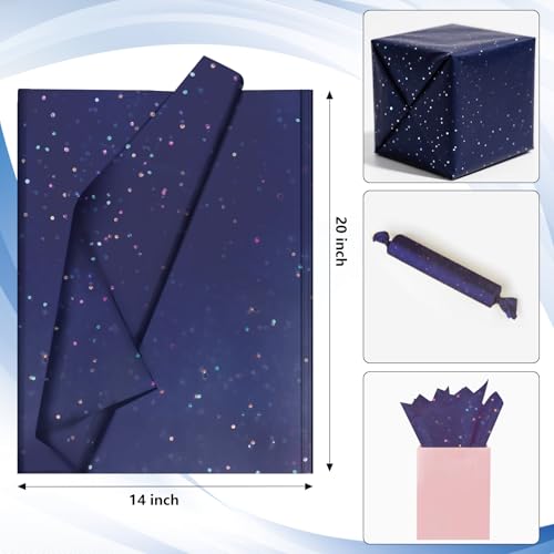 Image of Blue Glitter Tissue Paper for Gift Bags 36 Sheets 14x20 Inch - Recyclable Wrapping Paper for Weddings, Birthdays, Party & Festival Decorations DIY Craft Supplies