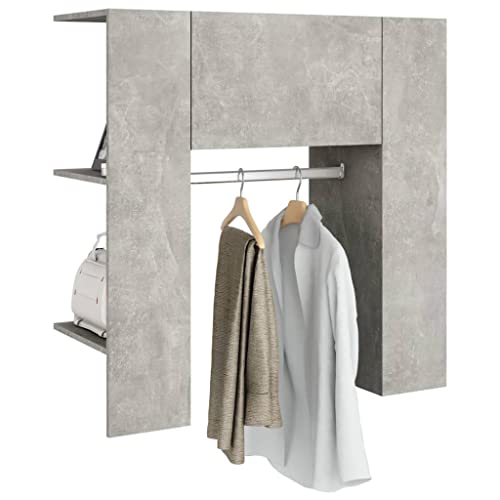 Armario de pasillo gris hormigón de madera de 97,5 cm con estantes y compartimentos modernos 6