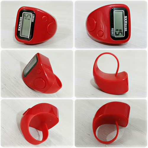 Image of Digital Finger Tally Counter with LCD Display, Portable Hand Click Counter for Prayer, Chanting, Gym, Counting, Stitching, Meditation, Automatic Tasbeeh Counter with Reset Button (505 Ring-Red)