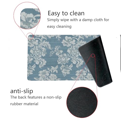 Image of Blue Chinoiserie Mouse Pad,Vintage Blue and White Floral Desk Mat,Big Large Vintage Floral Preppy Trendy Mouse Pad,Girly Gaming Mousepad,Girly Laptop Desk Mat for Dorm Home Office,23.6x11.8 In