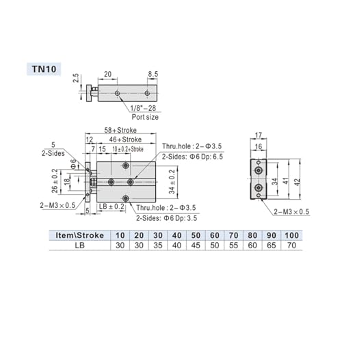 Vérin pneumatique TN25 type double tige arbre course 80 mm - 3