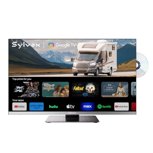 SYLVOX 24 Pulgadas (60 cm) Smart Camping Travel TV, DVD Play Incorporado, 12V Google Televisor Full HD 1080P sin Bordes, Triple sintonizador DVB T2/S2 para caravanas, Camping y Camiones