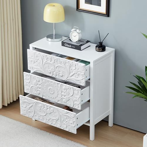 White-3-Drawer-Dresser-Wide-Chest-of-Drawers-with-Storage-Accent-Nightstand-Cabinet-Luxury-Carving-Dresser-for-Bedroom-Hallway-Living-Room-Entryway-Office-1-White White 3 Drawer Dresser Wide Chest of Drawers with Storage Accent Nightstand Cabinet Luxury Carving Dresser for Bedroom Hallway Living Room Entryway Office 1 White
