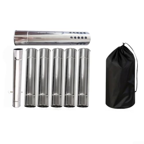 Honseadek Tenda da campeggio per esterni, kit camino a legna in acciaio inox, 7 tubi, 30 cm di lunghezza x 6 cm di diametro, con parascintille per cucina