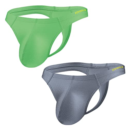 ZUOLAIYIN String Sexy pour Homme avec Grande Poche - Dos en T - Taille M L XL XXL, Lot de 2 - Gris/Vert, XXL Cover