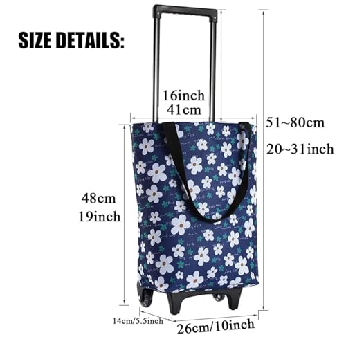 Carrello pieghevole per la spesa, con ruote, riutilizzabile, per campeggio, spiaggia, picnic, barbecue, lavanderia e bagagli