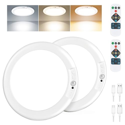 QQLXST 2-Pack Rechargeable Motion Sensor Ceiling Light with Remote, Wireless Dimmable 3000K/4000K/6500K Waterproof Shower Lamp, Magnetic Battery Operated Closet Light for Hallway Pantry, No Wiring