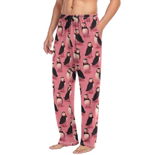Aflyko Bird Men's Pajama Pants Puffins Pink Pjs Sleepwear Bottoms2