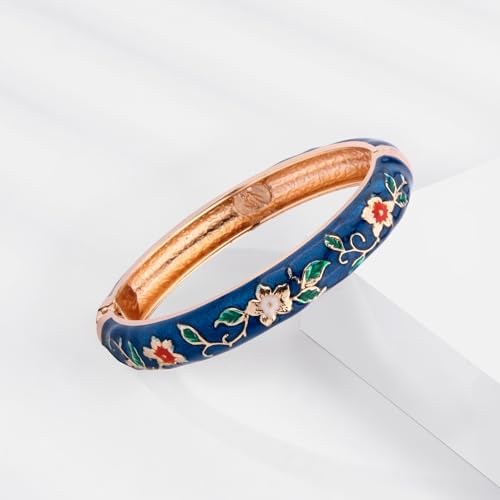 Image of UJOY Bangles 5 Pcs Enamel Jewelry Set Rose Flower Engraved Cloisonne Bracelets Pack in a Box 5PCS