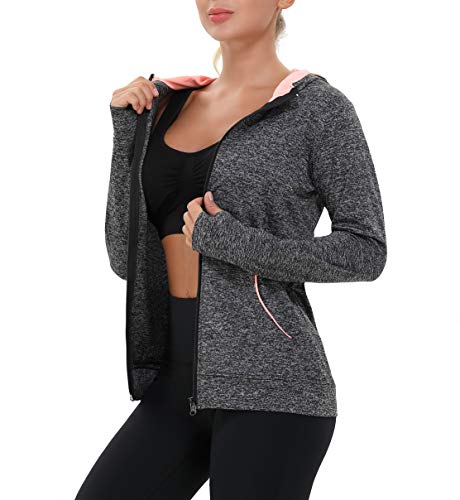 Foto von AMZSPORT Damen Laufjacke Sportjacke Langarm Trainingsjacke Sweatjacke mit Tasche Für Yoga Fitness Schwarz M