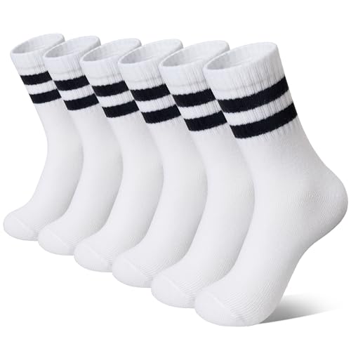 Image of Eyean Kids Athletic Crew Socks Boys Girls Cotton School Uniform Casual Basic Socks 6 Pairs
