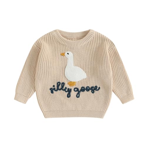 Toddler Baby Boy Girl Knit Sweater Silly Goose Embroidery Long Sleeve Knitted Sweatshirt Warm Fall Winter Clothes