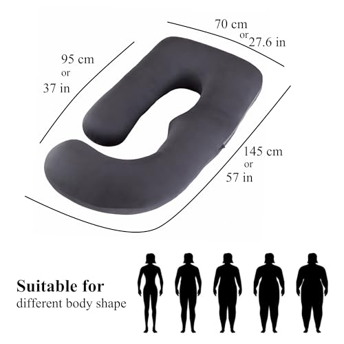 Image of ALLOPERA Pregnancy Pillow, Full Body 57 Inch Maternity Pillow with Removable Washable Cover - Sleep Support for Legs, Back, Neck, Shoulder, HIPS, Belly for Pregnent Women, Black Milk Fiber Cover