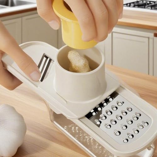 Kivivaka Versátil molinillo de ajo y cortador de verduras 3 en 1, picador manual de alimentos con 3 cuchillas de acero inoxidable, zanahorias de ajo, accesorio de cocina BPA con recipiente