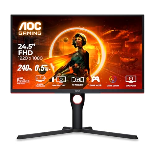 Image of AOC 25G3ZM /BK 24.5 inch FHD Gaming Monitor, 240Hz Refresh Rate, 1ms GTG Response Time, 6 Game Modes, Freesync Premium, Low Input Lag, ShadowControl, HDMI & DisplayPort