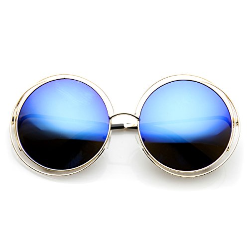 zeroUV Large Round Metal Ringed Oversized Sunglasses
