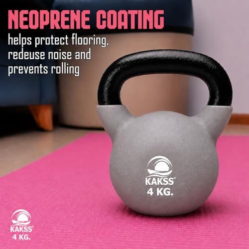 Image of Kakss Half Coating Neoprene Kettlebell (2kg to 40kg)(Proudly Made in India) (4kg, Grey)