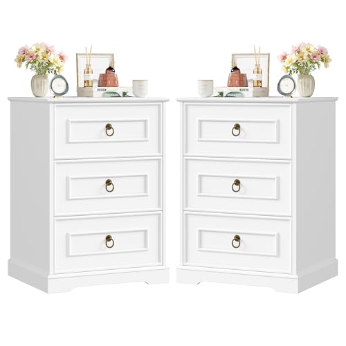 FOREHILL Table de Chevet Lot de 2, Chevet de Lit avec 3 Tiroirs, Table de Nuit Lot de 2, Commode 3 Tiroirs, Table d'Appoint pour Salon Chambre 45,5x38x64 cm...
