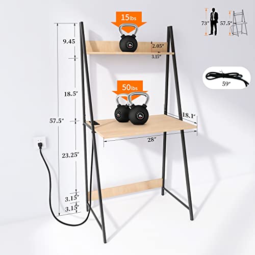 Pshelfy Computer Desk With Power Outlet 2-Tier Ladder Home Office Desk With Storage Sturdy Bookshelf Modern Simple Style Writing Table With Usb Charging Ports #TOP5