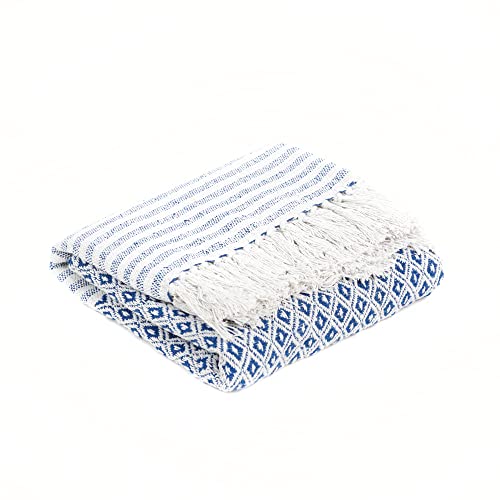 Indian Haat Bazaar Throw Blanket - Pure Cotton Diamond Pattern Countryside Boho Farmhouse Soft And Warm Cozy Blanket & Throws For Sofa - Blue - 50X60 Inches (Trw00001-Nb-5060) #TOP6