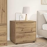 VGLQNRPT Armadietto portaoggetti in rovere Artisan con 2 cassetti, cassettiera per camera da letto e soggiorno, 60 x 48 x 57 cm