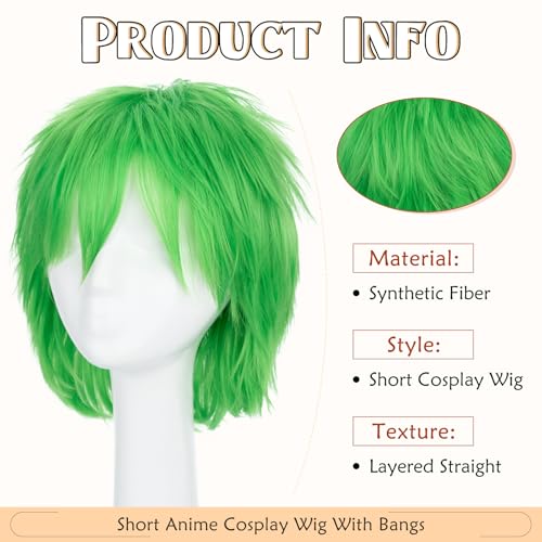 Image of S-noilite Unisex Short Cosplay Wig Women Men Fluffy Straight Anime Comic Hairstyle Halloween Party Costume Dress Synthetic Hair Pixie Wigs Green