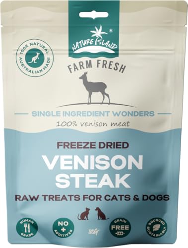 Nature Island Freeze Dried Venison Steak Raw Treats for Cats and Dogs 80 g