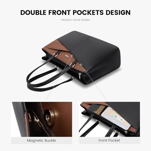Image of LOVEVOOK Laptop Bag for Women 17.3 Inch Tote Bags Waterproof Leather Briefcase Computer Women Business Office Work Bag,Red Brown