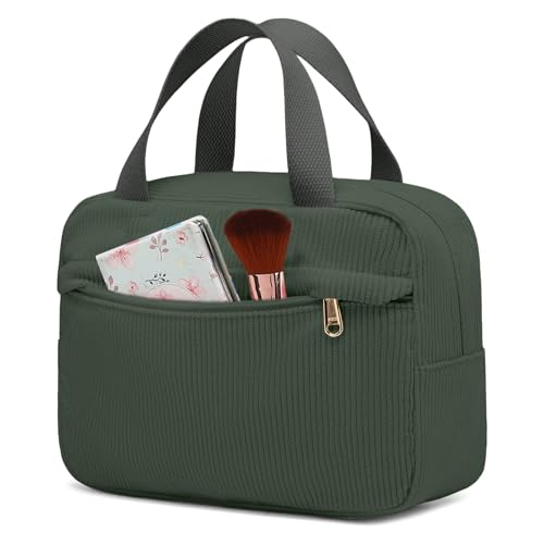 Aucuu Groß Kosmetiktasche Damen, Kulturtasche Cord Damen, Make-up Tasche Cord, Reise Kulturbeutel, Kosmetikbeutel mit vielen Fächern, Kord Cosmetic Bag, Kosmetik Tasche für Damen Herren