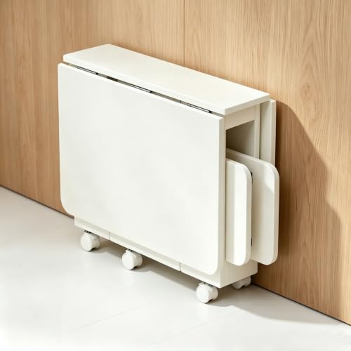Mesa de comedor plegable extensible de madera maciza blanca con dos taburetes 2
