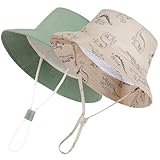 Urban Virgin 2-Packs Baby Sun Hat UPF 50+ Sun Protective Toddler Bucket Hat Summer Kids Beach Hats Wide Brim Outdoor Play Hat for Boys Pure Sea Blue&Khaki Dinosaur 0-6 Months