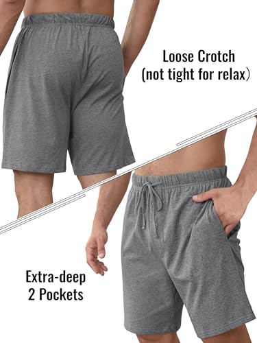 IHU 3 Pack Men's Cotton Pajama Shorts - Soft Sleepwear & Lounge Bottoms with Drawstring & Pockets Sleep Shorts for Men3