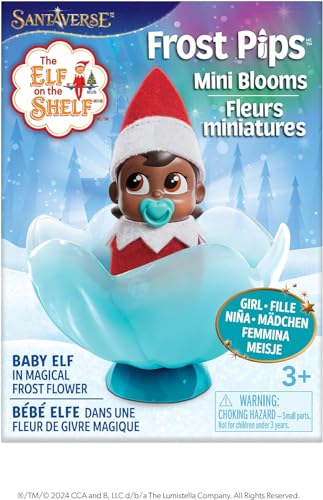 The Elf on the Shelf Frost Pips - Mini flores | Elfo de bebé em flor mágica de gelada | Elfo bebé na prateleira | Elfos bebés (menina com olhos castanhos)