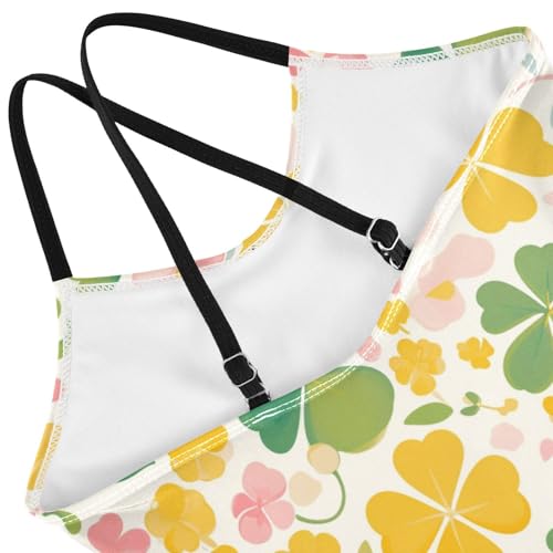 KLL Four Leaves Clover St Flower Contemporary Girls' One Piece Swim Suit Beach Swimming Suits Adjustable Strap UPF 50+4