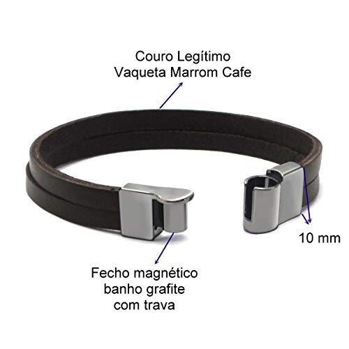 Pulseira em couro Legitimo Cowboy Marrom Cafe (M (Pulsos até 17,5 cm))