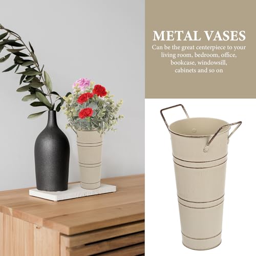 Arreglos de hogar elegantes con maceta de hierro retro beige asas 7