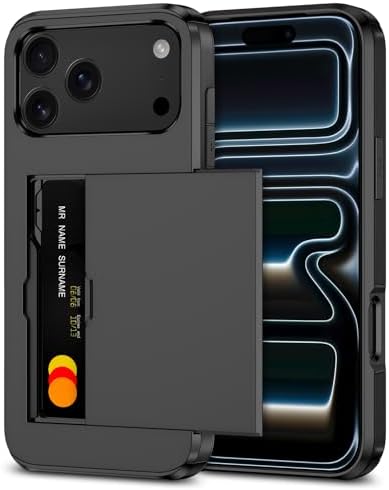 SAMONPOW for iPhone 17 Pro Max Case with Card Holder iPhone 17 Pro Max Wallet Case 6.9 inch Heavy Duty Protective Shockproof Dual Layer Hidden Card Slot Slim Cover for Women Men, Black
