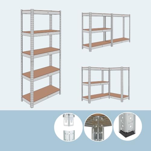 Miniatura 5 de Relaxdays Estantería Para Cargas Pesadas 5 Niveles, Hbt: 180 X 100 X 30 Cm, Hasta 875 Kg, Acero Plateado