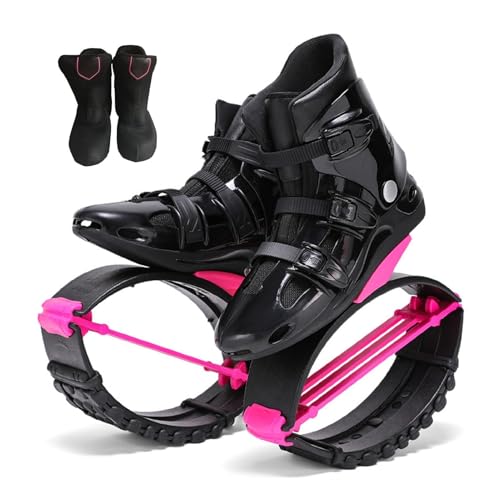 CYHTYM Jumps Botas Zapatos Zapatos para rebotar para Adultos, Botas Canguro para Ejercicios físicos, Lunares, Tres resortes Que soportan una Carga de 66-242 LB(Black Pink,L(36-38))