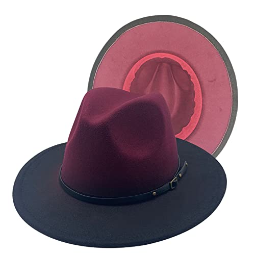 Willheoy Wide Brim Fedora Hats For Women & Men Two Tone Felt Hat Gradient Dress Hat Rust Red #TOP7