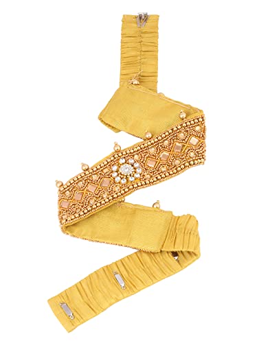 Zardosi Work Golden Cloth Kamarbandh Waistband Belly Belt for Girls' Traditional Dresses (Stretchable Size 22-28 inches)