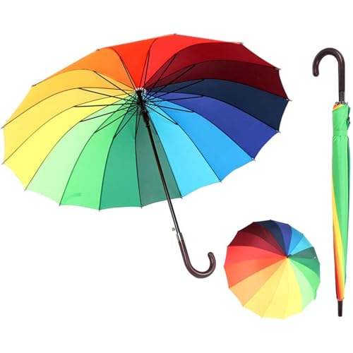 CROWNSHOP 1PC Rainbow Umbrella Windproof with 16 Steel Ribs