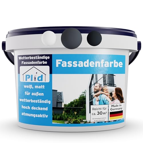 Plid® - Fassadenfarbe Außen Schiefergrau - 5l [WETTER & UV-BESTÄNDIG]- Hochwertige Farbe für Mauerwerk, Hauswand, Beton & Kellerwand - Sockelfarbe - Mauerfarbe - Wandfarbe Grau - Made in Germany